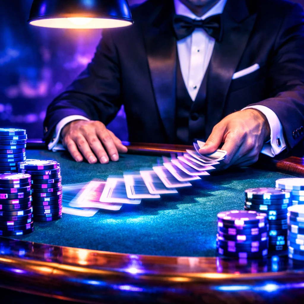 Waaiervormig gespreide speelkaarten op een casinotafel